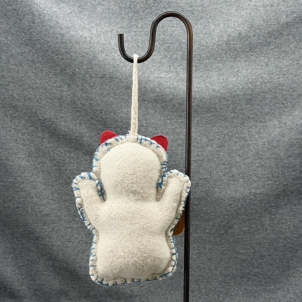 Fabric Embroidered Hanging Lucky Cat Ornament Maneki Neko Christmas 5" Merry - Picture 5 of 6